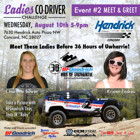 Two Ladies Co-Driver Challenge Meet & Greets Before 36 Hours of Uwharrie at Jeep Dealerships