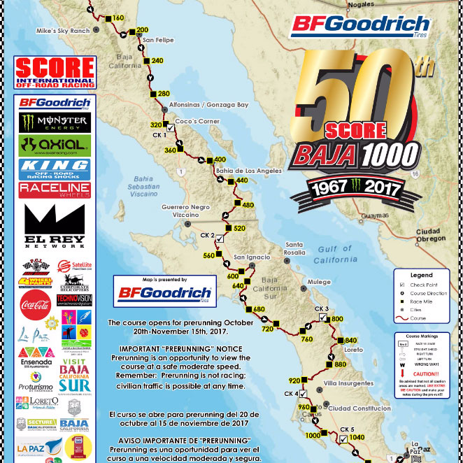 Course Map Unveiled for 50th BFGoodrich Tires SCORE Baja 1000